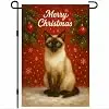 Christmas Garden Flag 12x18 Inch Welcome Siamese Cat Outdoor Flag Double Sided Holiday Yard Banner with Red Snowflake Backgr jjp