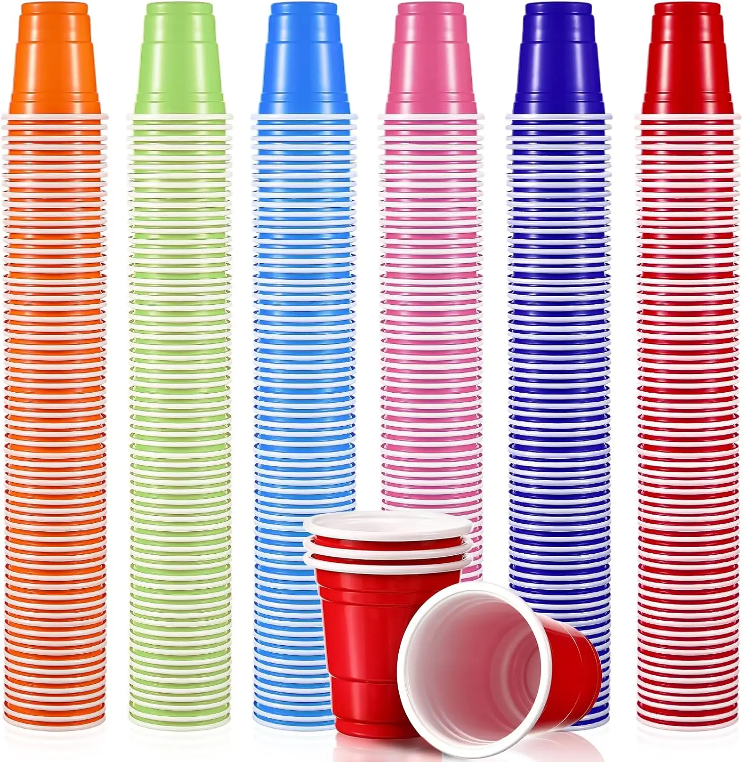 300Pack 2OZ Mini Party Cups Plastic Shot Glasses Red Disposable Cups for Christmas Birthday Wedding Holiday Celebrating Party