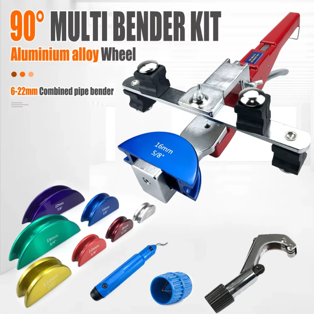 Manual Tube Bender Kit 6‑22mm 90° Reversible Copper Pipe Bending Tool with Tube Cutter for HVAC Refrigeration Repair
