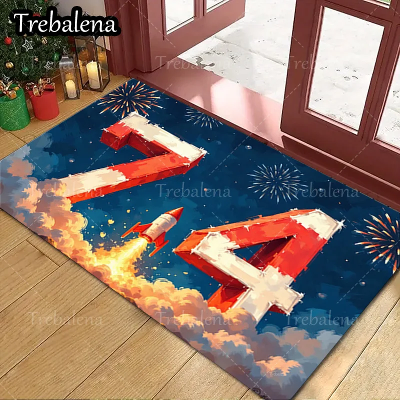 

1pc Welcome Door Mat Space Rocket and Fireworks Doormat for Home Decor