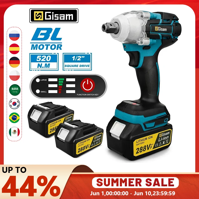 Gami 520n.M clé à chocs électrique sans brosse 1/2 dans la batterie Lithium-Ion pour la réparation automobile pour les broches de batterie Makita 18v