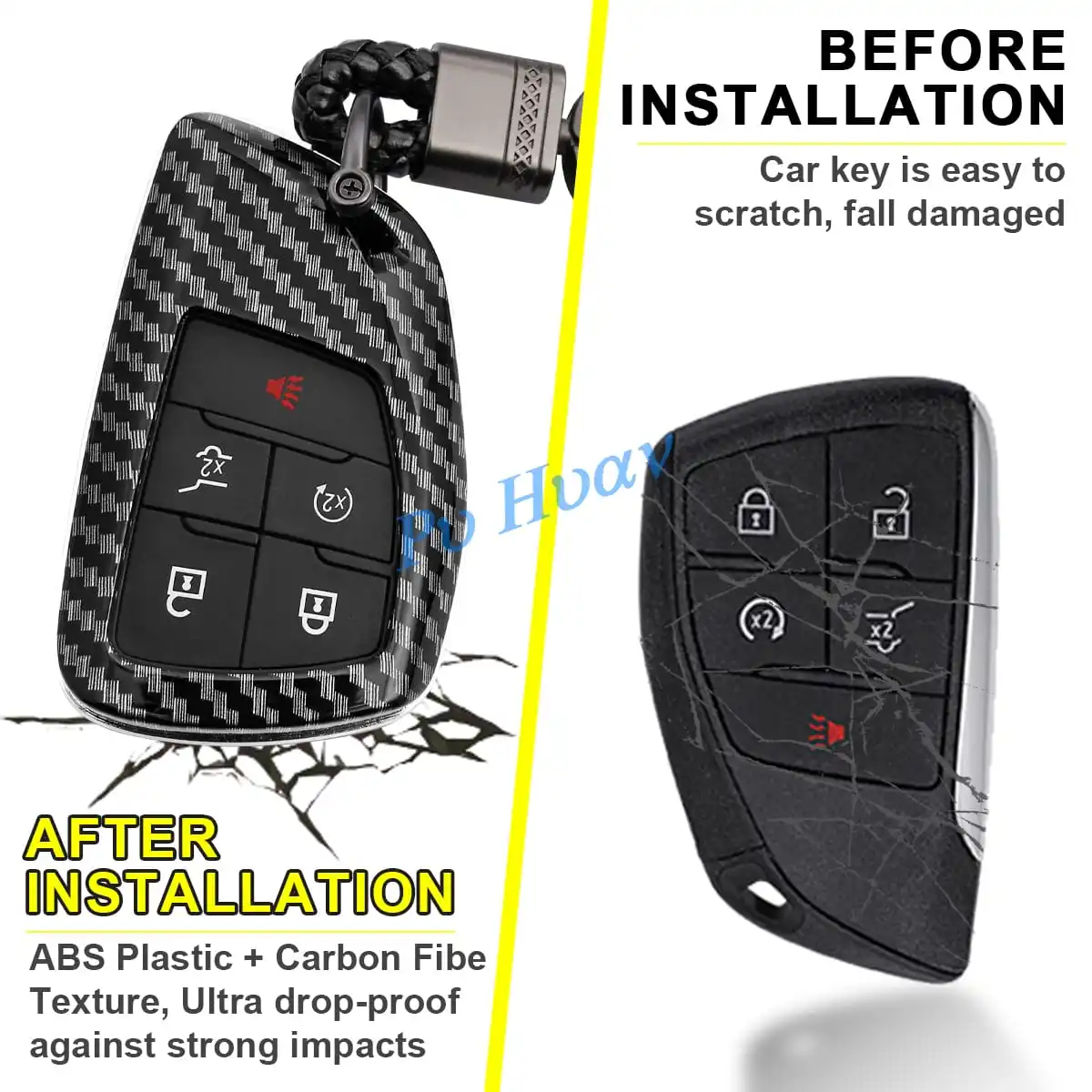 Funda Protectora de Fibra de Carbono para Llaves de Buick Envision, Chevy Tahoe, Suburban, Colorado, Traverse, GMC Yukon, Canyon, con Cadena