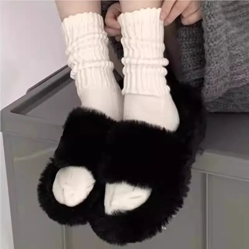 3Pairs Fashion Lolita Woman Cute Warm Socks Set Female Lady Autumn Winter Simple Knitted Long Black White Socks for Female