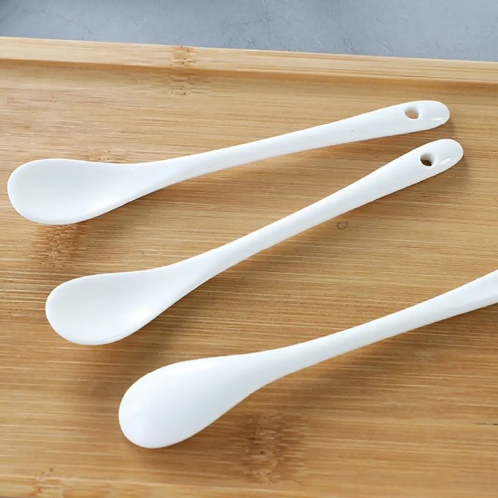 Kitchen Tools Ceramic Long Handle Spoons Creative Mini Coffee Spoon White Seasoning Spoon Tea Coffee
