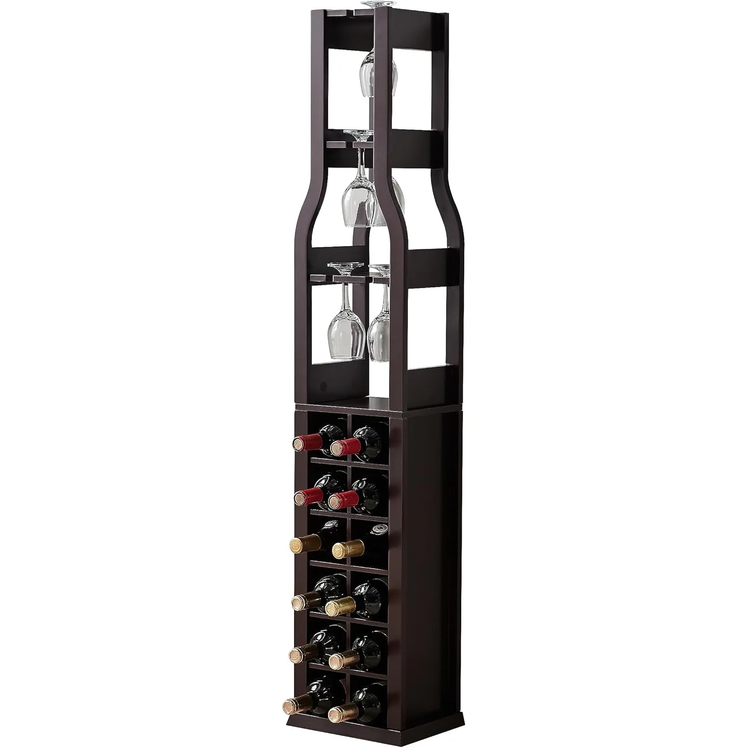 Granger Wine Rack Freestanding Floor for Bottle Wine Rack with Glass Holder - 3 Stemware Rack for Wine Glass Holder Perfect