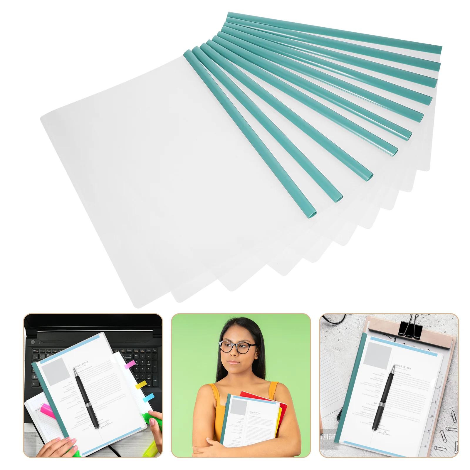 

10pcs Transparent A4 Report Covers Plastic File Folders Slide Bars For Documents Storage Office Organization Lever Clamps Papers