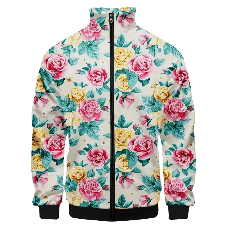 3d Printed Rose Flower Graphic Jacket For Men Oversized Floral