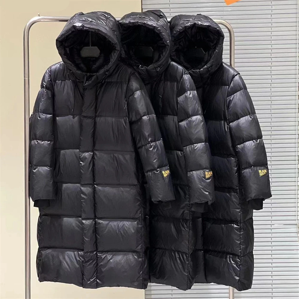 Chaqueta de plumón de pato blanco para mujer, abrigo grueso de alta calidad, abrigo largo cálido con capucha para pareja, Parkas negras para nieve,