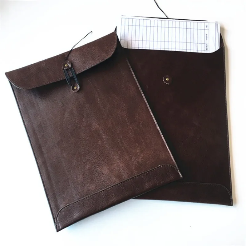 Cowhide reddish brown business folder file bag