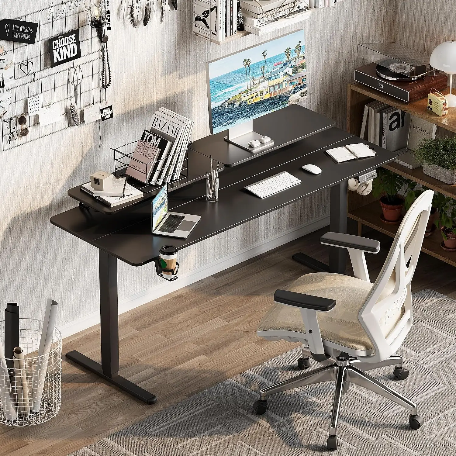 Electric Standing Desk 63x24 Inch Height Adjustable Sit Stand Home Office Desk With Monitor Stand, Customized