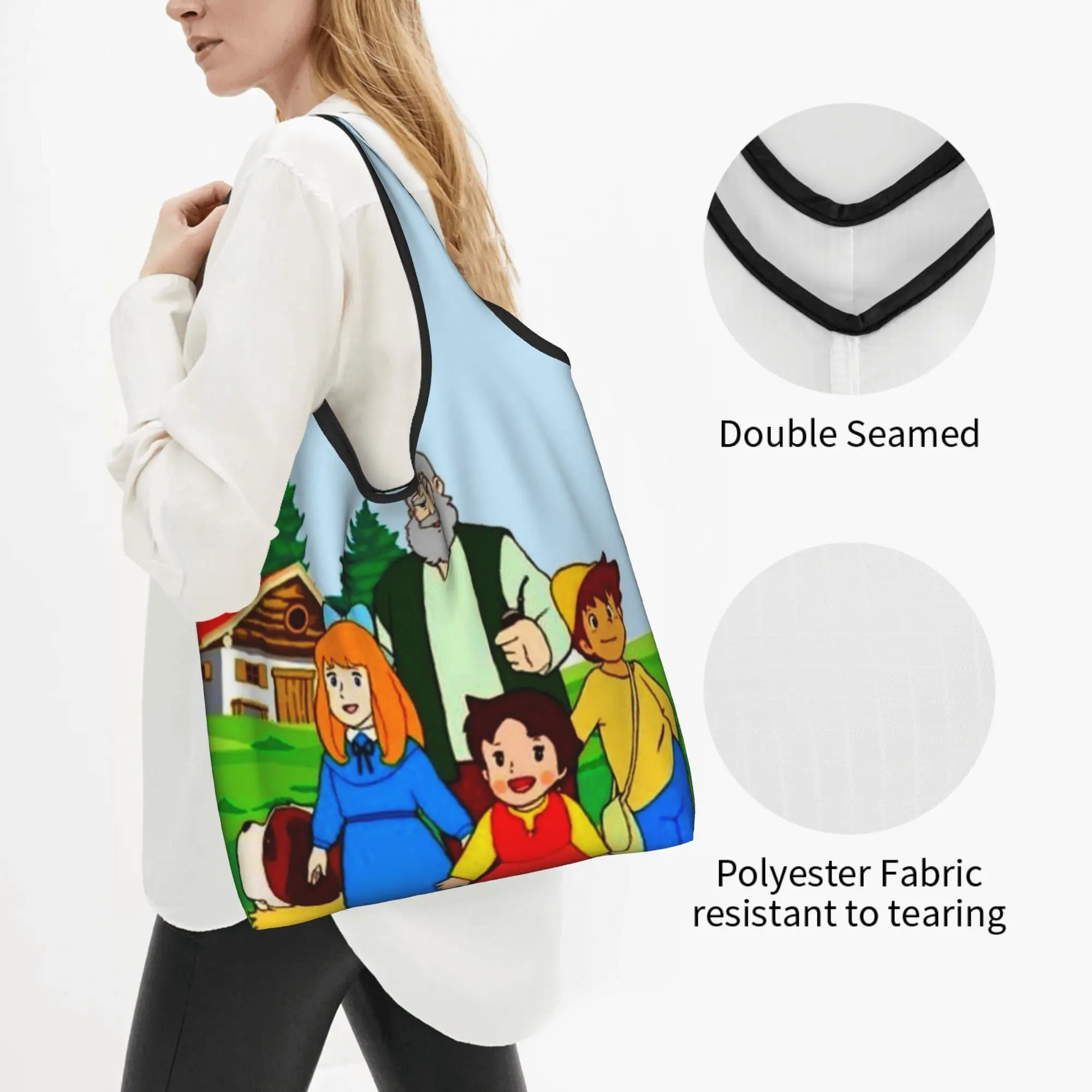Reusable Heidi And Her Relatives Shopping Bag Women Tote Bag Portable Alps Mountain Grandfather Grocery Shopper Bags