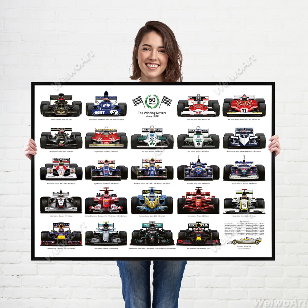 formula-1-campeao-50-anos-cartazes-e-impressoes-1972-a-2022-os-drivers-vencedores-pintura-em-tela-lendas-f1-arte-da-parede-decoracao-do-quarto