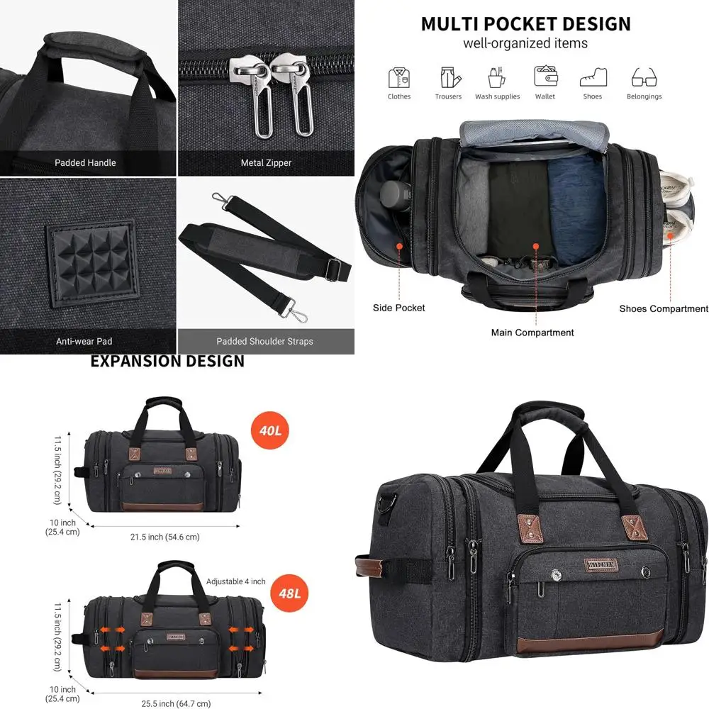

Canvas Weekender Bag - Expandable Overnight Carry-On Bag for Men