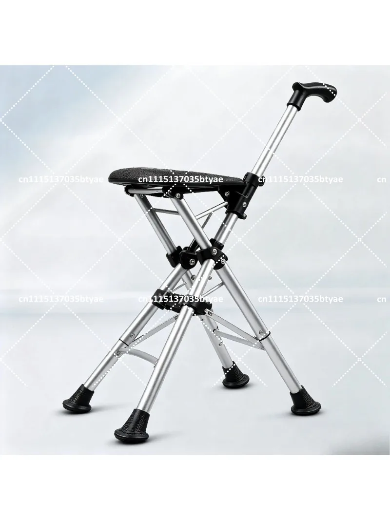Foldable Walking Cane Chair 88cm, Portable One-Button Open Close Mobility Aid Seat Cane for Elderly Daily Walking Support