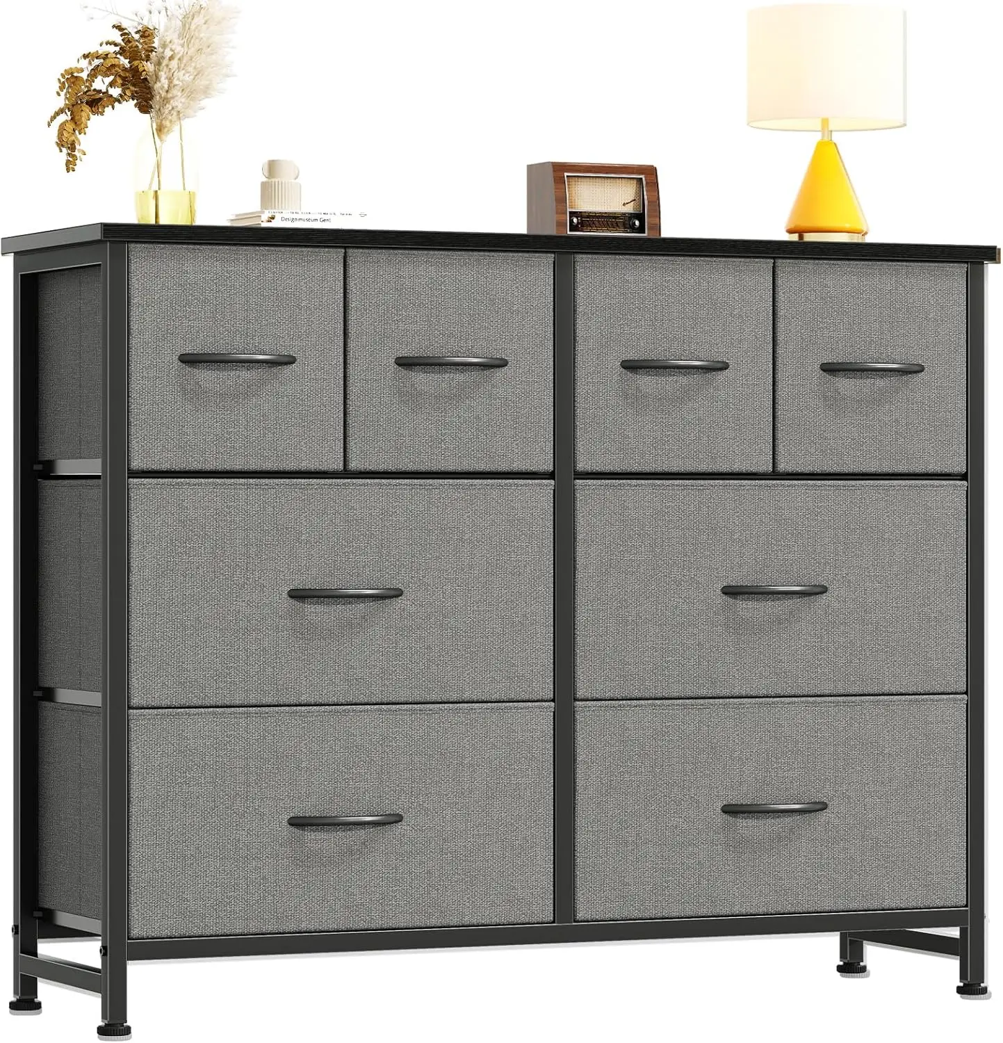 

Dresser for Bedroom with 8 Fabric Drawers, Wide Fabric Dresser for Closet, Storage Tower with Wood Top and Mental Frame, Stor