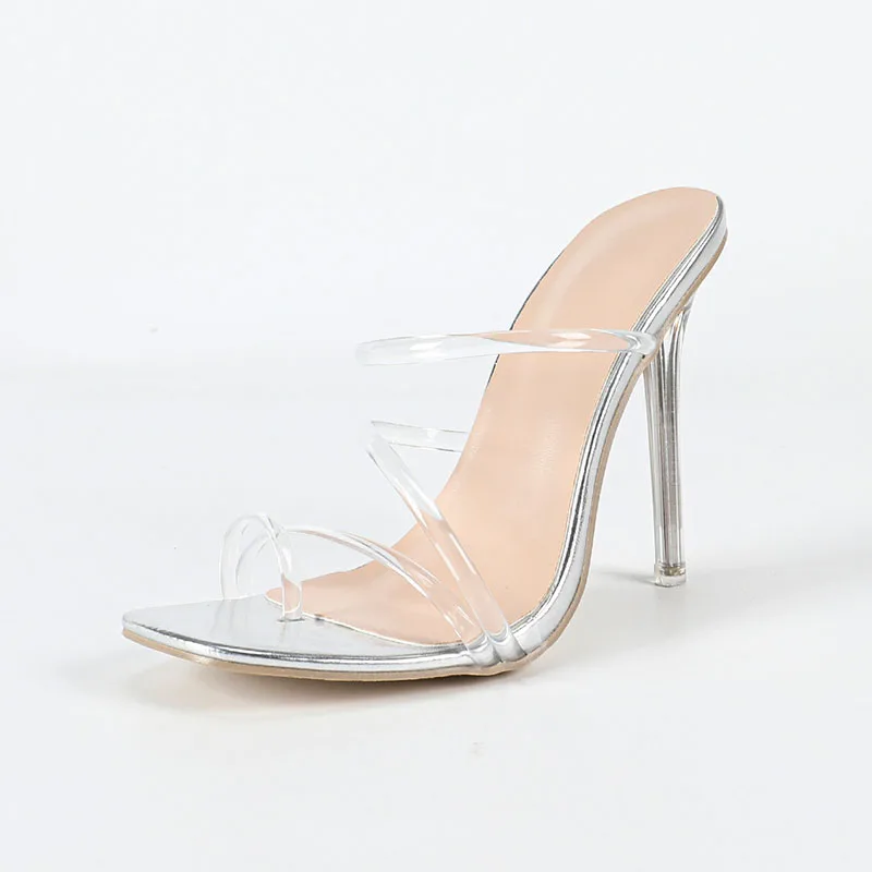 2026 New Spring Summer Slippers Women Square Toe Stiletto Transparent Sandals Ladies Shoes High Heels Flip Flops view 2