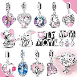 Moteher's day Charms 925 Sterling Silver Beads Pendants Parent-child Love Mum Heart Fit Original Bracelet Making Jewelry