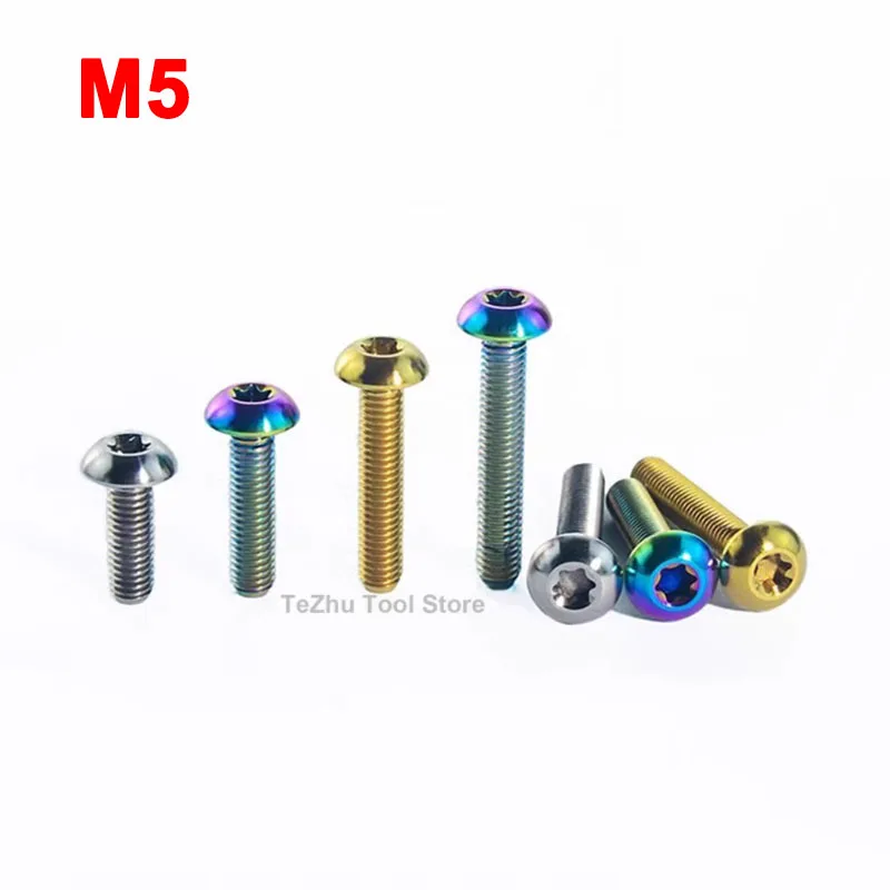 

1Pcs Titanium Bolt M5x10 12 15 20 25 30mm Titanium Alloy Half Round Head Torx Screw Inner Quincunx Screw Multiple Colors