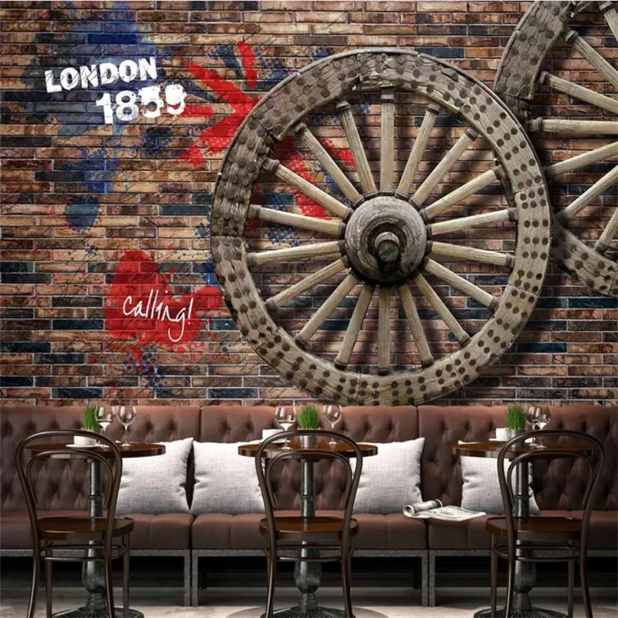 Custom 3d wallpaper papel de parede papier peint mural ancient wheel retro restaurant TV background wall painting 3d wallpaper