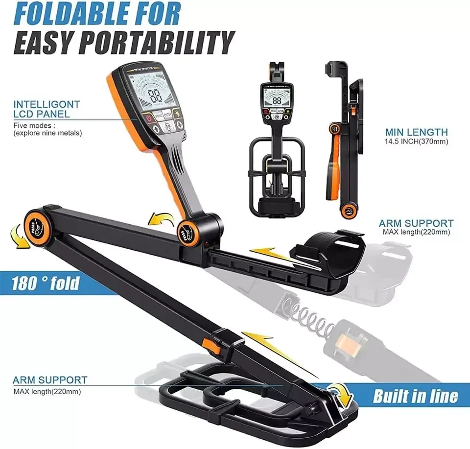 Tianxun TX-640 Gold Metal Detector 4 Search Options Ground Balance Foldable Design For Deep Underground Treasure Hunting