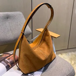 2023 Vintage Suede Underarm Bag for Women's Daily Commuting Ladies Large Capacity Genuine Leather Tote Bag Women's Shoulder Bag