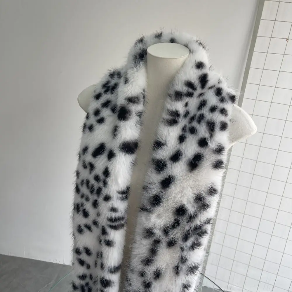 Vintage Thickened Scarf Soft Lengthened Long Fur Scarf Faux Fur Shawl Leopard Pattern Leopard Print Scarf Outdoor Riding