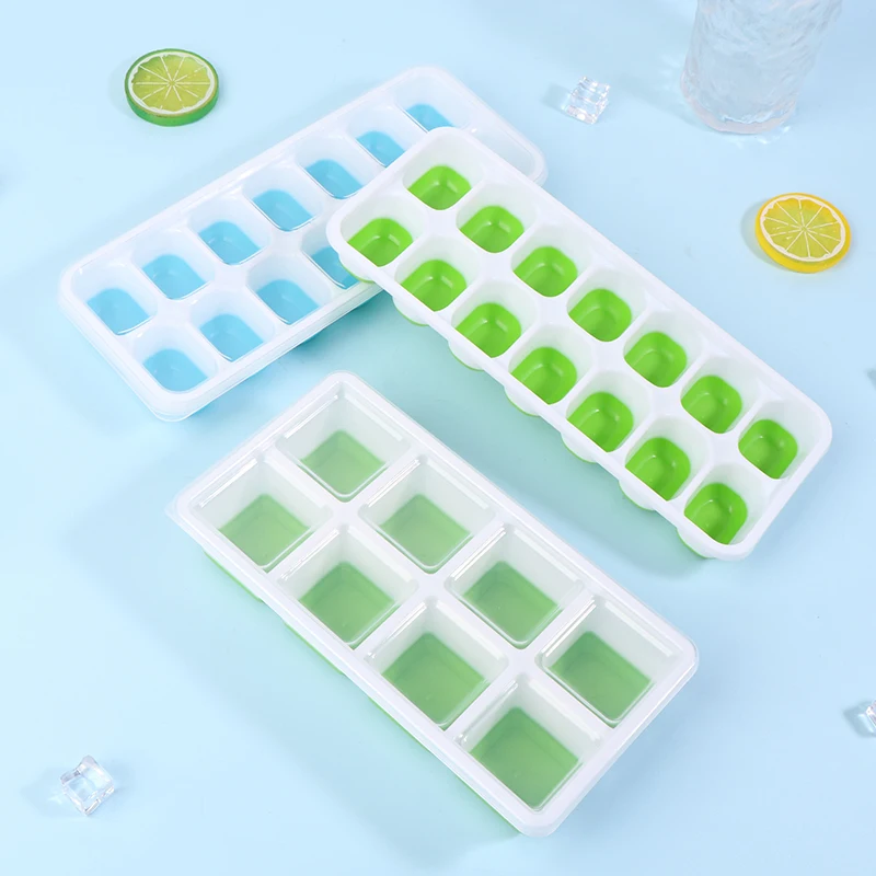 8/14 Grids Silicone Ice Cube Tray With Lid Reusable Ice Jelly Mold Kitchen Bar Square Ice Cube Mould For Cocktail Cold Drink