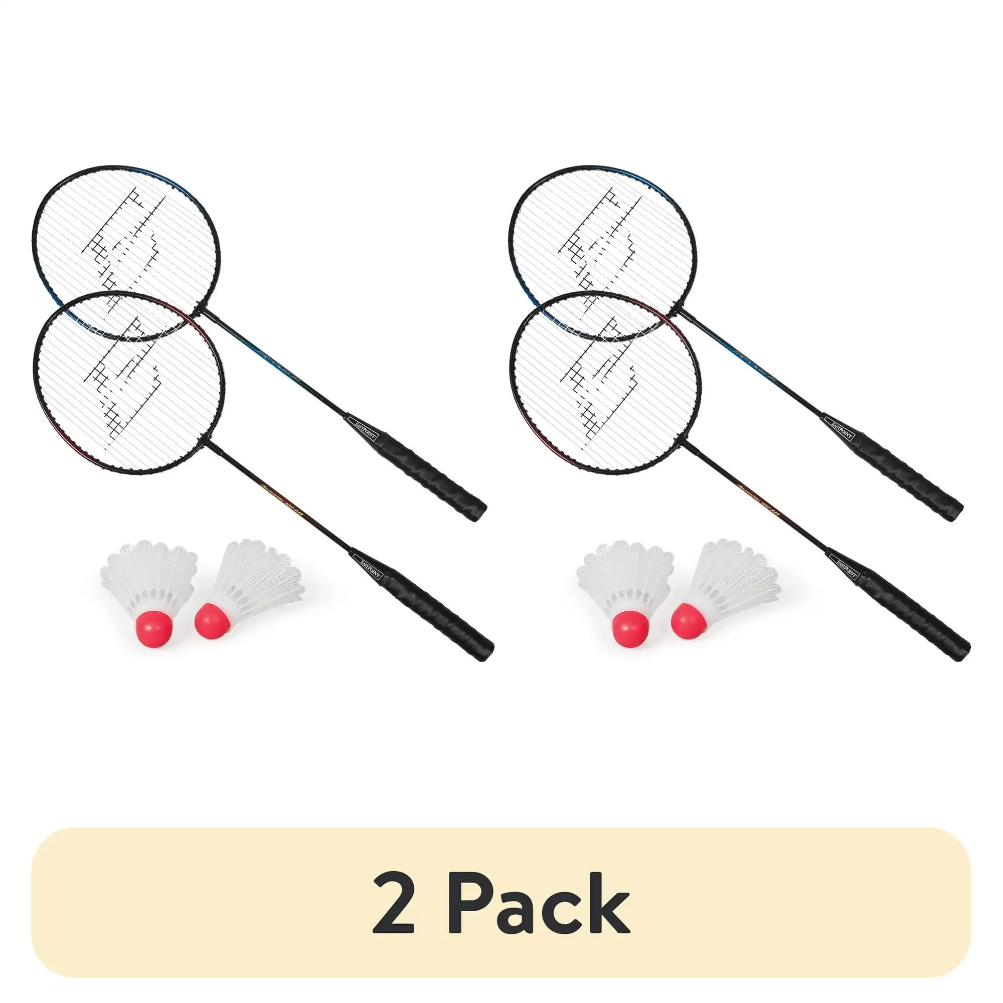 (2 pack) EastPoint Sports 2 Player Badminton Racket Set; 2 Rackets with Steel Shafts, 2 Shuttlecock Birdies