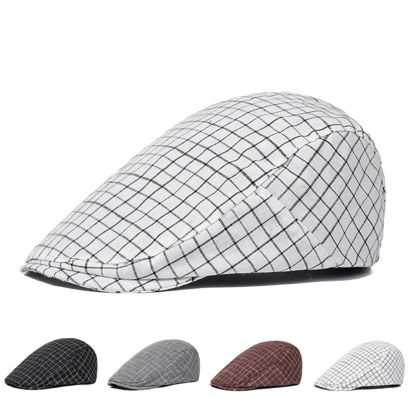 2024 Four Seasons Cotton Plaid Newsboy Caps Flat Peaked Cap Men and Women Painter Beret Hats 179