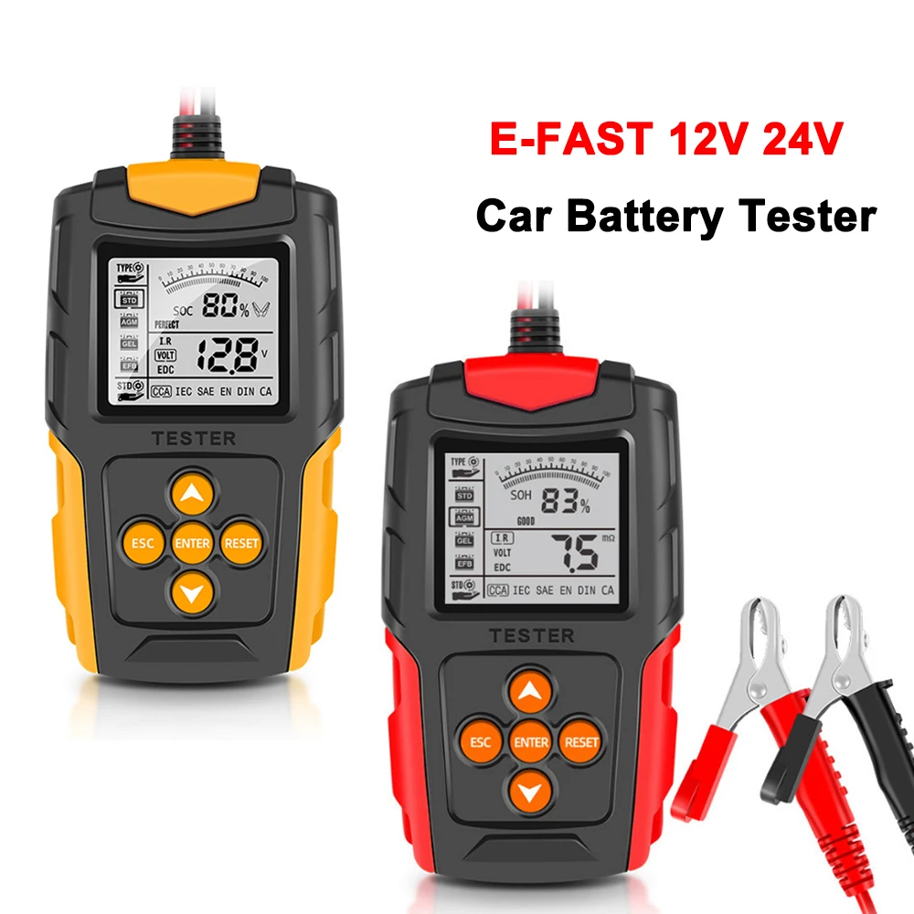 

E-FAST 12V 24V Car Battery Tester LCD Battery Analyzer Charge Testing Auto Diagnostic Tool Gel AGM WET CA SLA Battery CCA IR SOH