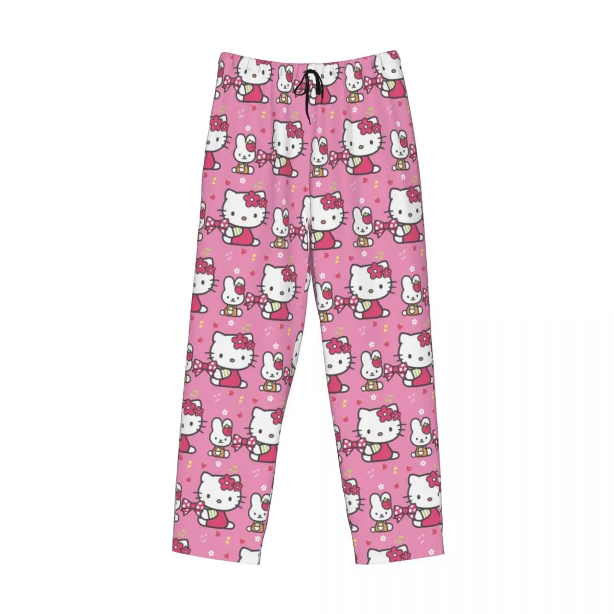 Pantalones de pijama de Hello Kitty para hombre, ropa de dormir con estampado personalizado de dibujos animados de Anime, con bolsillos