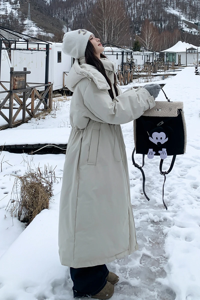 UMI MAO Winterjacke, neuer Windjacke-Stil, langer Stil, stimmungsvolle 90-weiße Entendaunenjacke für Damen