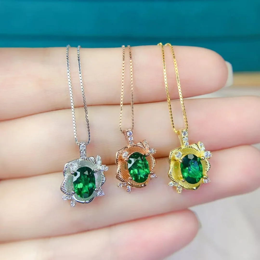 

Sophisticated Natural Diopside Necklace S925 Sterling Silver Statement Pendant Elegant Gift for Her Lustrous Classy