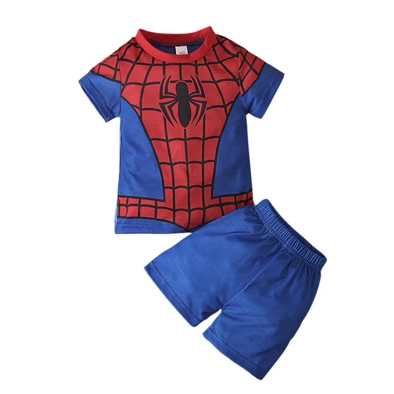 Conjunto de ropa de verano para niñas y niños, disfraz de Hulk Iron Man Spiderman Capitán América con dibujos animados, pijamas de manga corta para niños
