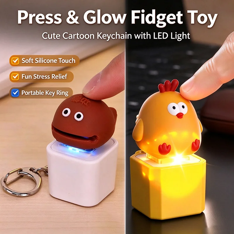 Novelty Luminous Wood Fish Keychain, Knock To Make Sound Decompression Clicker Pendant, Cute Hanging Key Ring Fidget Toy