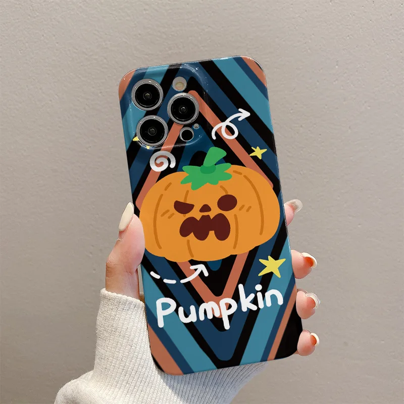 Halloween Cartoon Pumpkin Phone Case, Suitable for Apple iPhone 15 Plus 14 13 Pro Max, New Film Protective Back Cover