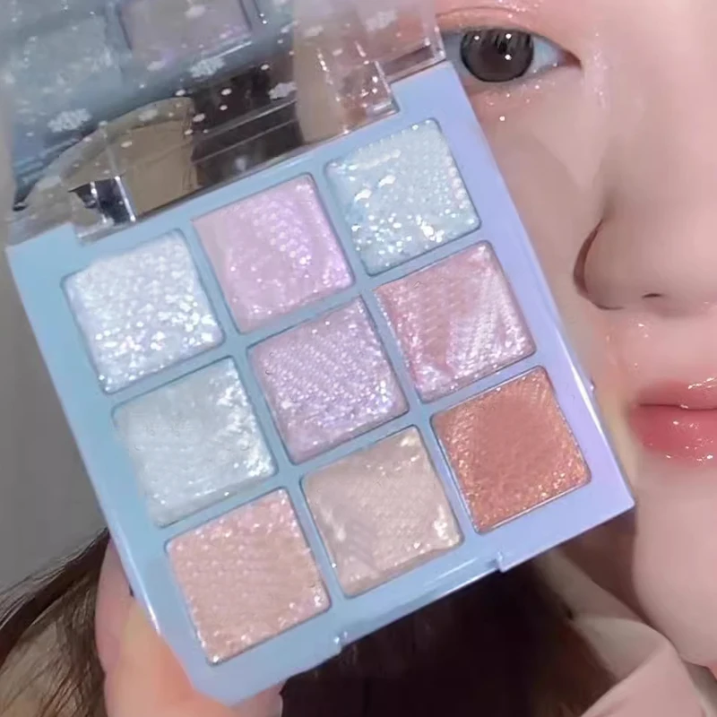 Paleta de sombras de ojos de copo de nieve con purpurina, 9 colores, sombra de ojos nacarada, mate, reflejos, tono fresco, maquillaje de ojos encantador