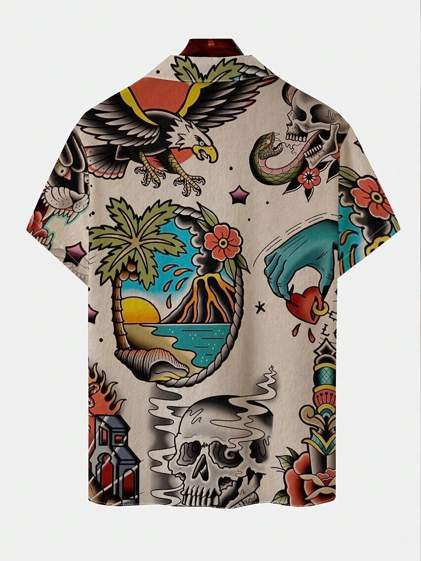 Hawaii Beach Shirt Mens Shirt Lapel Party Shirt Men Ethnic Retro Short Sleeve Fashion Banana Animation Print Casual Short Shirt