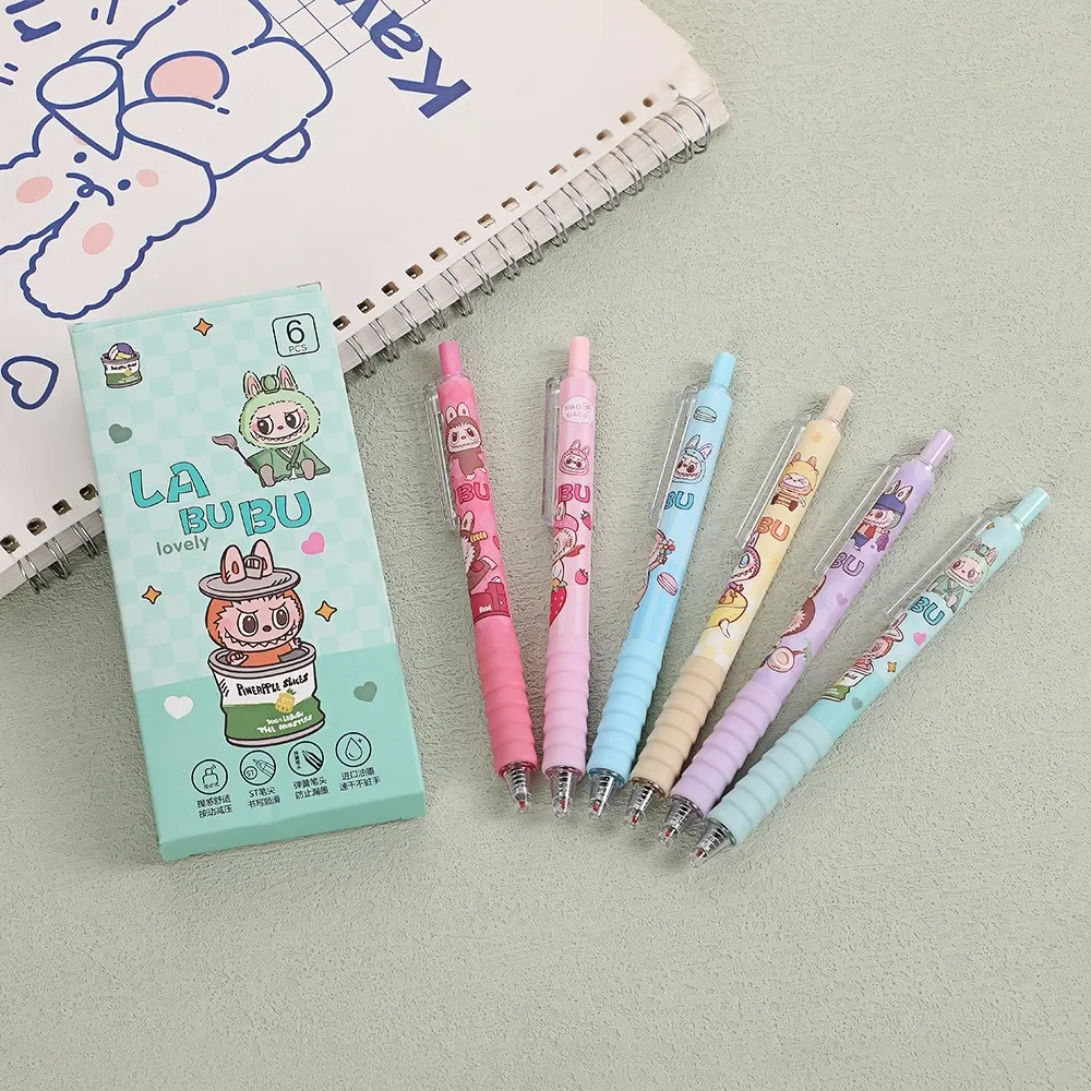 6pcs/set Kawaii LABUBU Anime PeripheralCartoon ST Black Quick-dry Gel Pen High Appearance Pupil Stationery Articles for Use