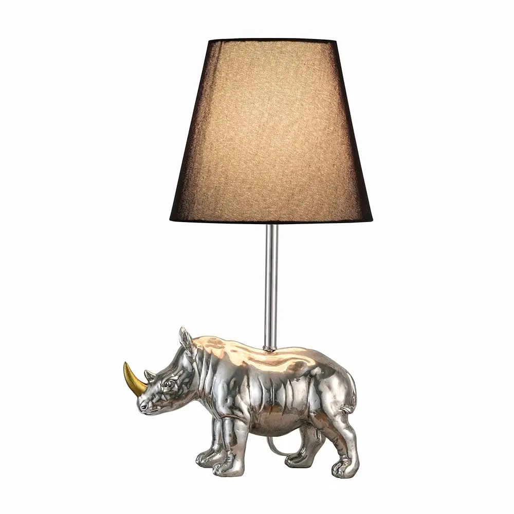 

3-Way Dimmable Bedside Table Lamp With Usb C & A Charging Ports – Rhino Statue Nightstand Desk Lamp With Linen Shade For