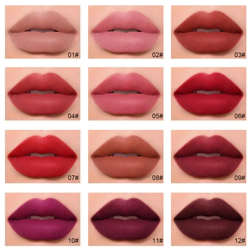 12Pcs X 5g Lip Type Design Matte Finish Lipstick Set Easy to Use Long-lasting Smooth Non-stick Makeup Lightweight Soft Moisture