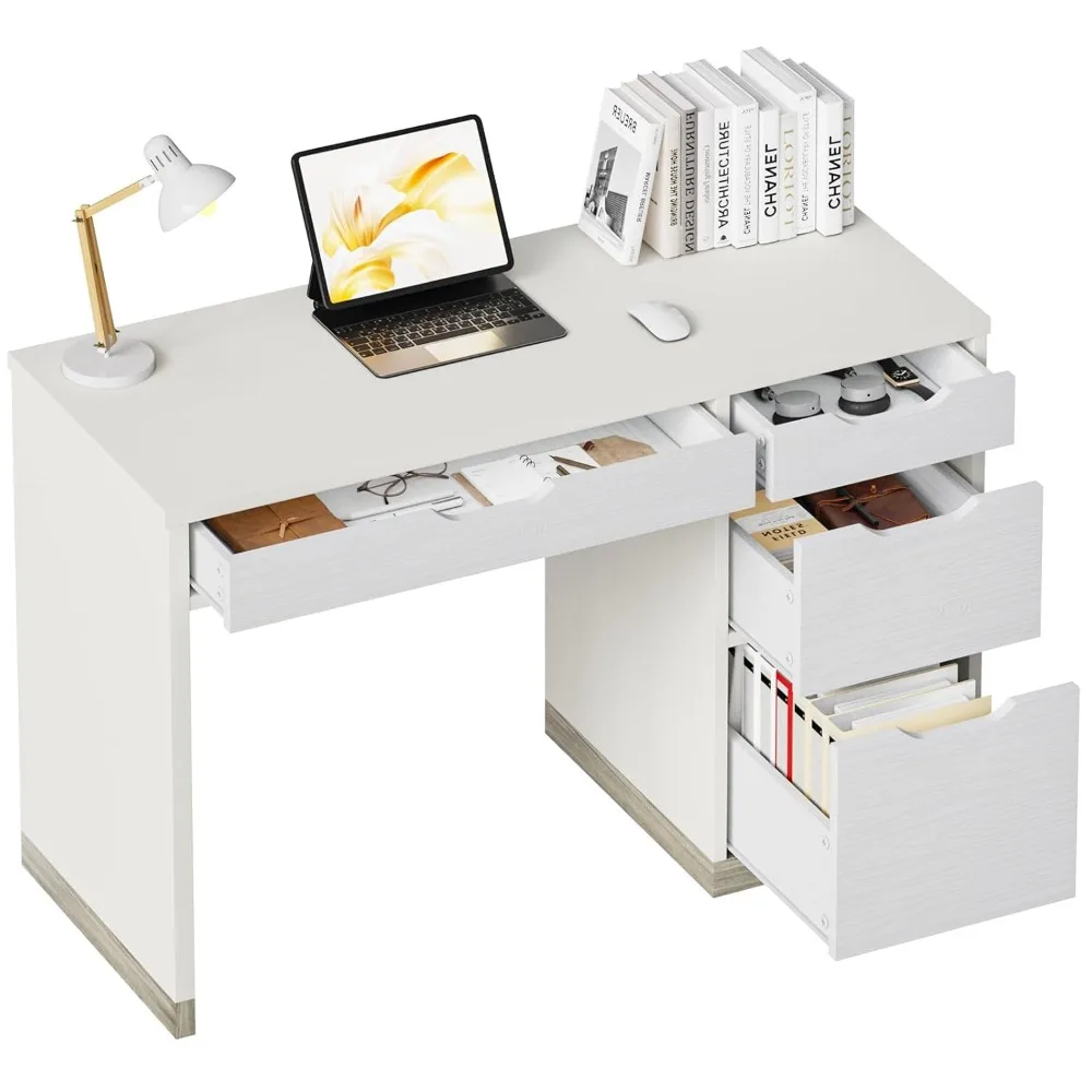 

White Desk with Drawers, 48 Inch Small Computer Desk with 4 Storage Drawers for Small Space, Home Office Desk, Customized