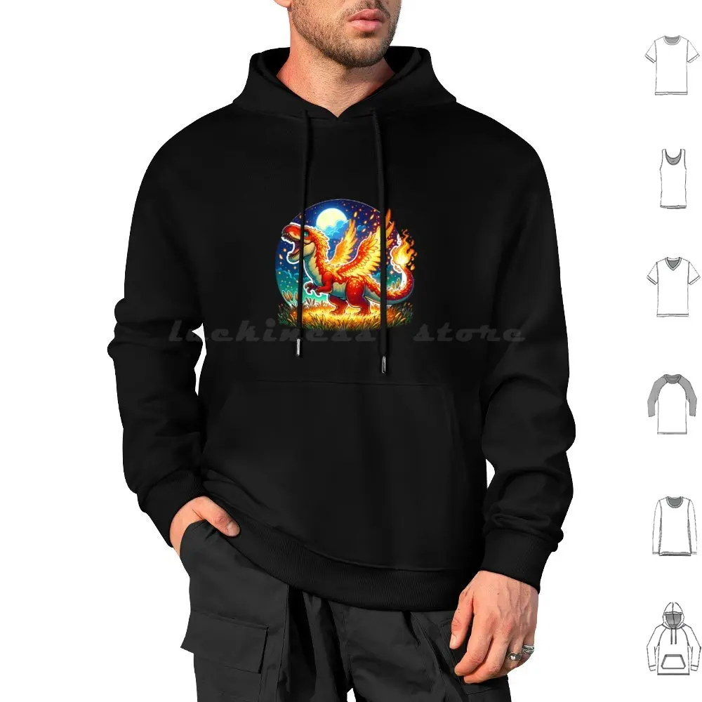 Legendary Animals-Dinosaur Phoenix Hoodie cotton Long Sleeve Fantastical Cute Kawaii Fantasy Supernatural Folklore Legendary