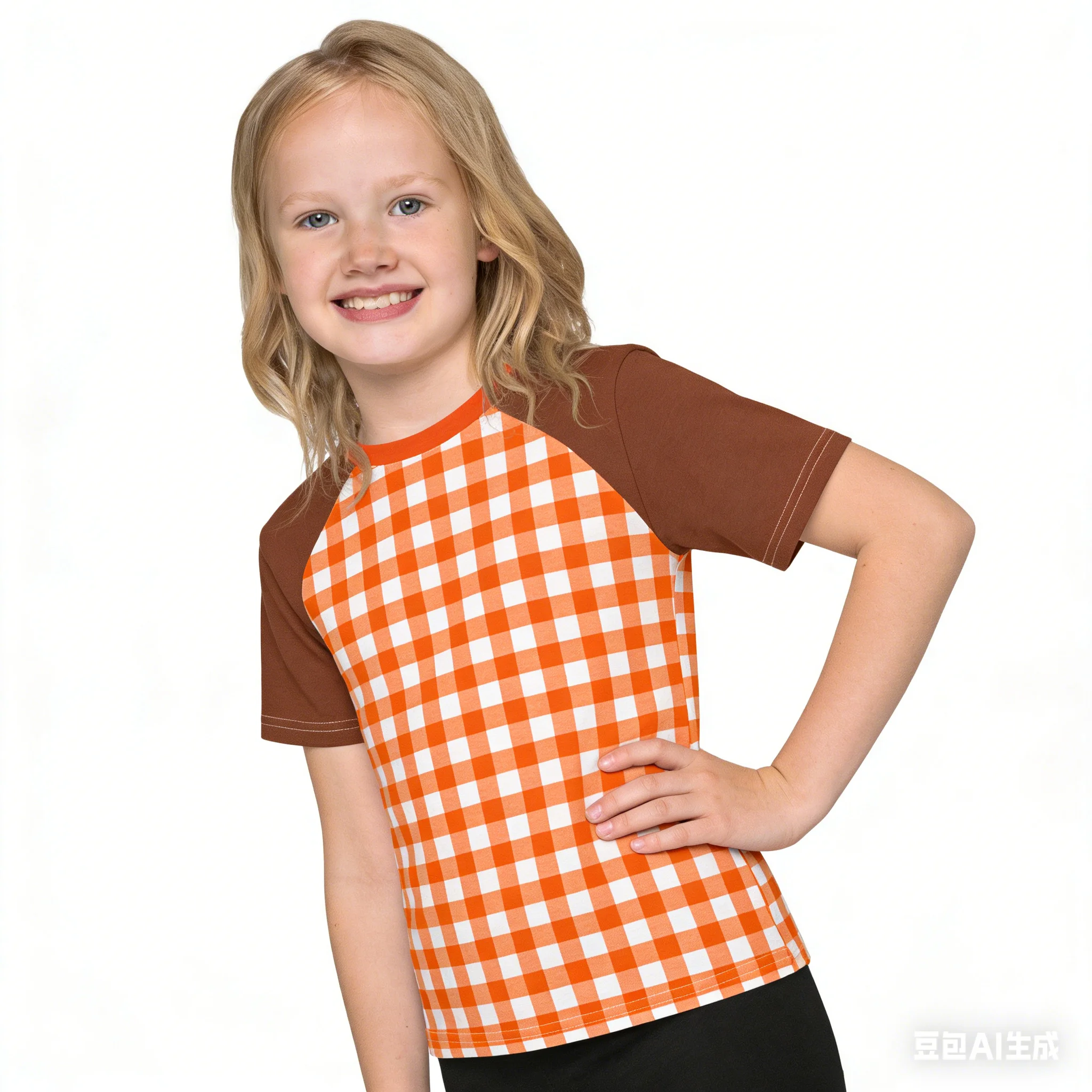 Kinder-T-Shirt mit dem Motiv von Max Mayfield, einem Fernsehcharakter, für Jungen und Mädchen, in Rot-Weiß mit Karomuster, kurzärmelig, Sommeroberteil, lässiger Stil. – Detail 5