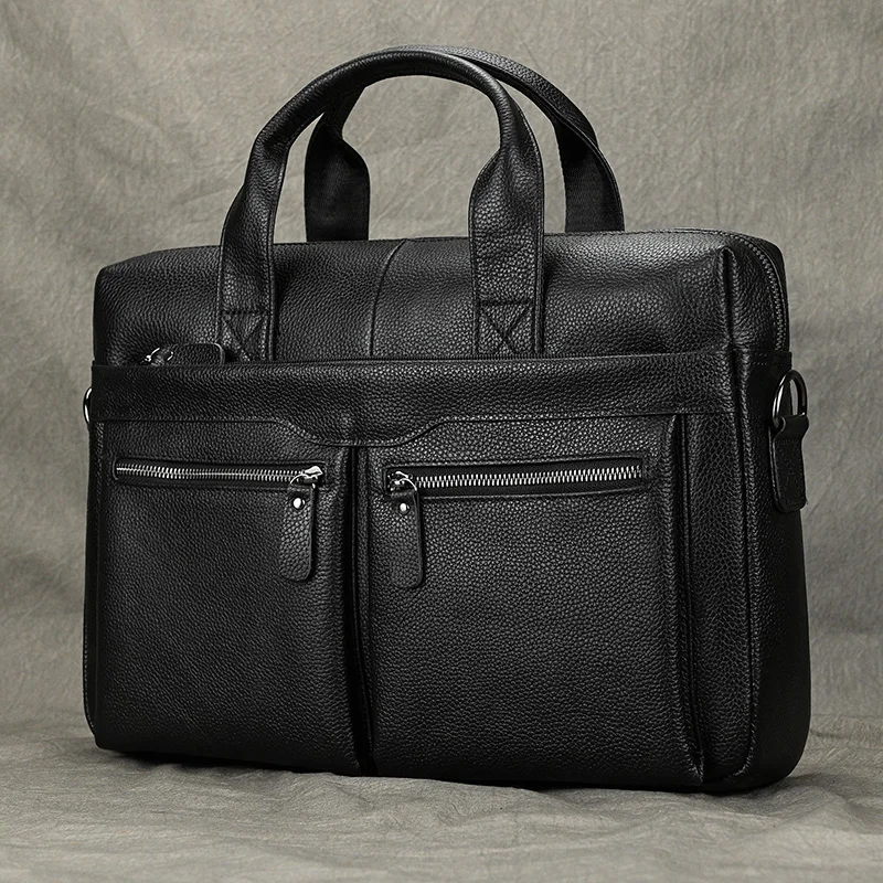 Sac d'ordinateur portable en cuir véritable étanche pour hommes, sacs à main d'ordinateur, fourre-tout de travail, étui Bombes, affaires, 14"