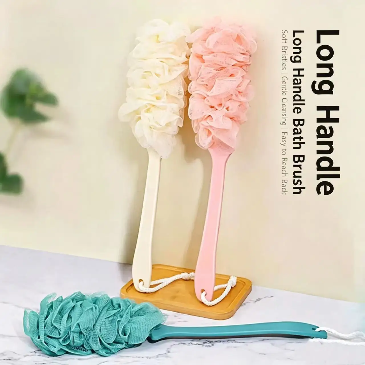 2PCS Long Handle Bath Brush Soft Mesh Body Scrub Puff Back Bath Shower Scrubber for Easy Self-Cleaning in the Bathroom