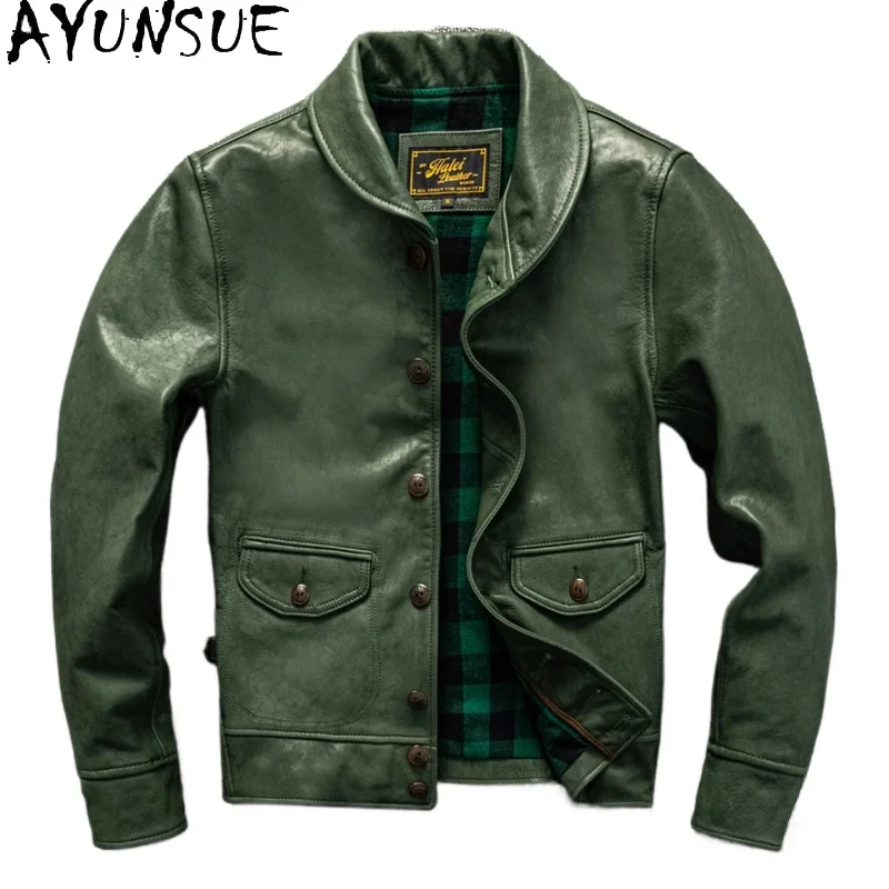 

AYUNSUE Autumn Mens Leather Jacket Sheepskin Short Coats Large Slim Fit Jackets Two Colors Jaqueta Masculina Couro Legitimo