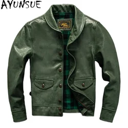 AYUNSUE Autumn Mens Leather Jacket Sheepskin Short Coats Large Slim Fit Jackets Two Colors Jaqueta Masculina Couro Legitimo