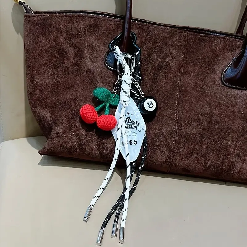 Fashion Beads Braid Rope Keychain Billiards Delicate Car Keyring Baseball Polyester Bag Cherry Pendant Lady