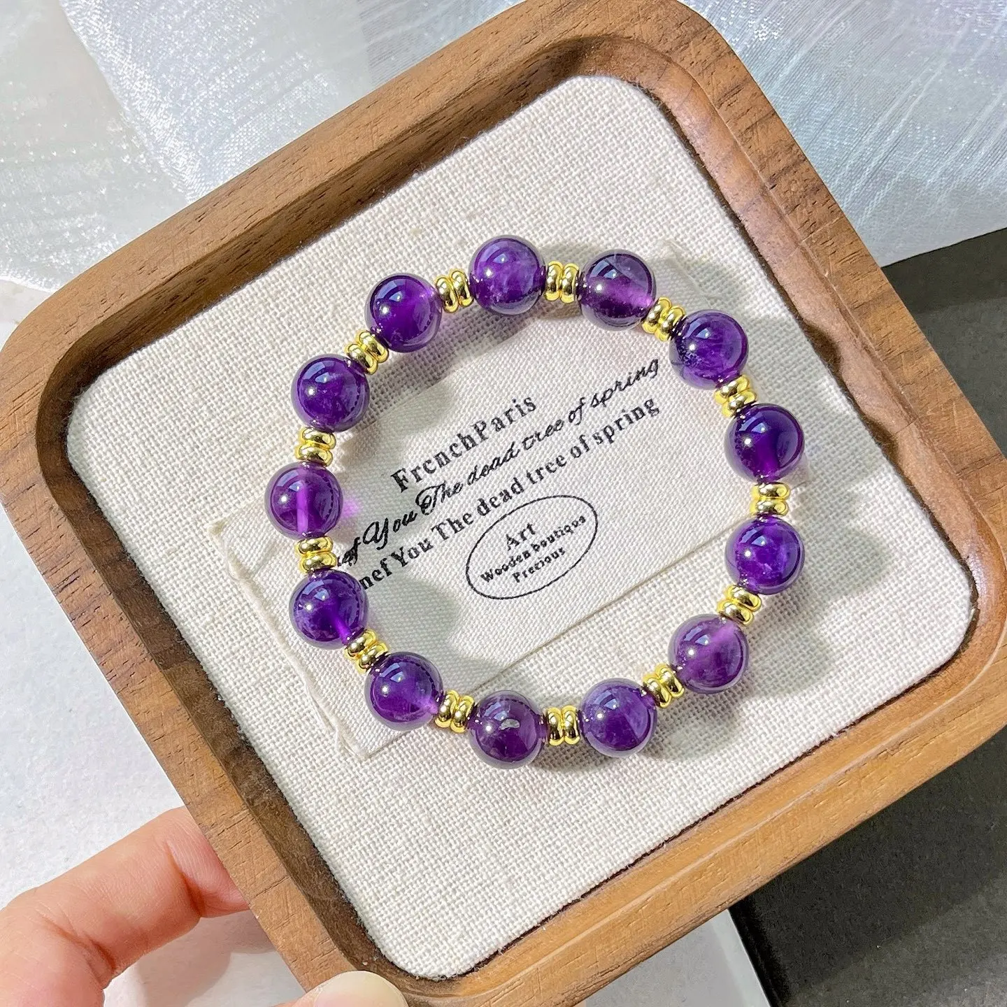 10mm Instagram Style Natural Grape Purple Amethyst Beaded Stretch Bracelet, Rich Violet Crystal Stackable Hand Chain for Women